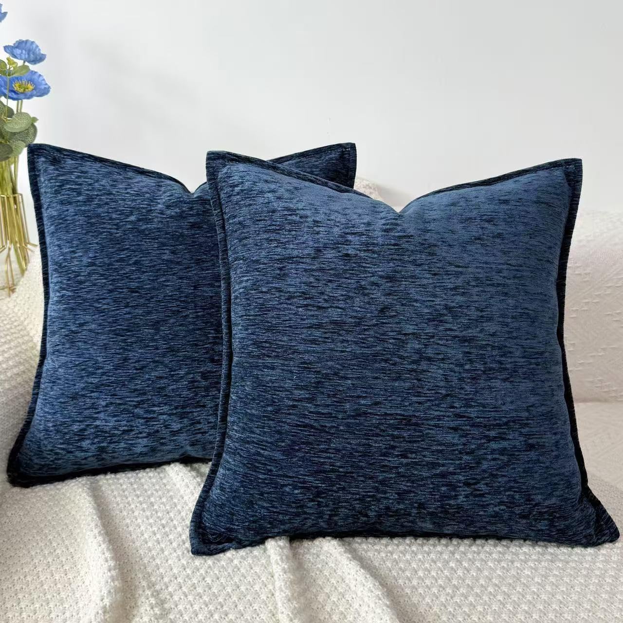 OYIMUA Chenille Kissenbezug 45x45 Marineblau 2er Set Textur Dekorativ Kissenbezüge Weich Sofakissen Quadratisch Dekokissen Moderne Kuschelkissen für Wohnzimmer Schlafzimmer