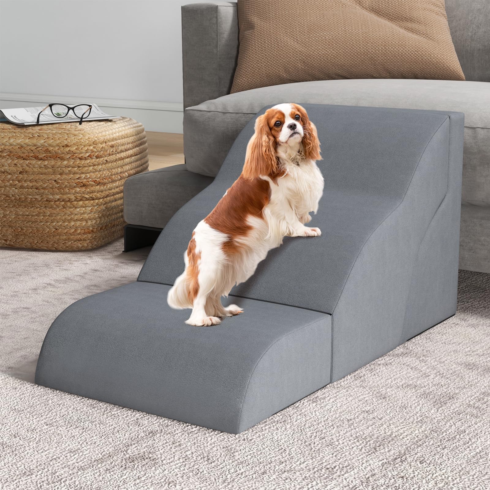 COSTWAY Scale per Cani in Schiuma a 3 Livelli, Rampe Scale per Animali 2 in 1 per Letti e Divani, Gradini per Animali Infortunati e Anziani con Base Antiscivolo, Copertura Lavabile e Rullo Adesivo