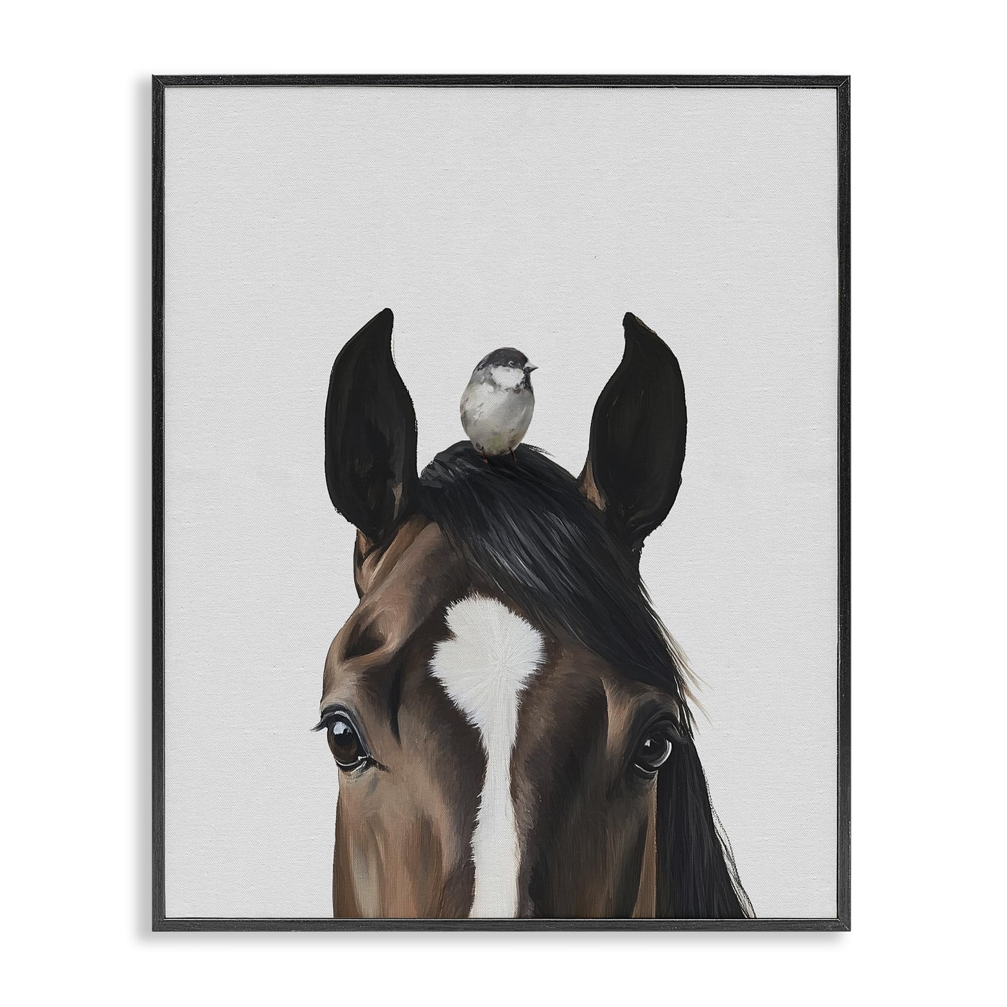 Stupell Industries 'Quiet Companion Horse & Bird', Framed Giclee Art, Black, 16 x 20 Inches, Easy to Hang and Sturdy, Made in USA, by Svetlana Aleynikova