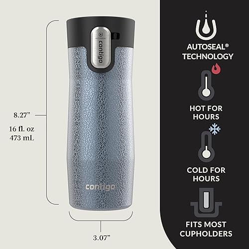 Miniatura 61 de Contigo Autoseal West Loop - Taza de viaje de acero inoxidable con aislamiento de vacío (16 oz, acero inoxidable/azul Mónaco, 2 unidades)