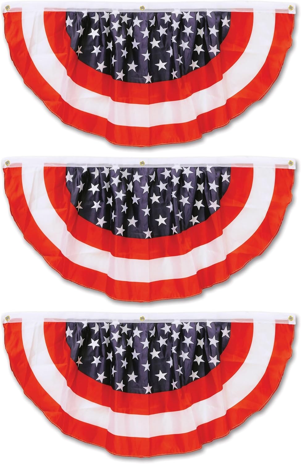 Beistle Stars Stripes Fabric Buntings Patriotic Fan Decor 3 Pack | 4 Foot Red White and Blue Fabric Buntings with Grommets for Independence Day Memorial Day Veterans Day and Election Events