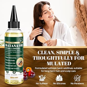 Batana Oil for Hair Growth, 100% Pure Hair & Scalp Treatment for Dry, Frizzy, Damaged Hair, Strengthening Care, Helps Reduce Hair Loss, Enhances Shine, Suitable for All Hair Types