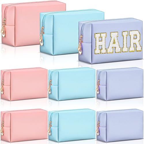 Miniatura 1 de Sanwuta 9 piezas de bolsa de maquillaje de piel sintética para cosméticos, bolsa de maquillaje lisa, bolsa de cosméticos impermeable, bolsas de aseo