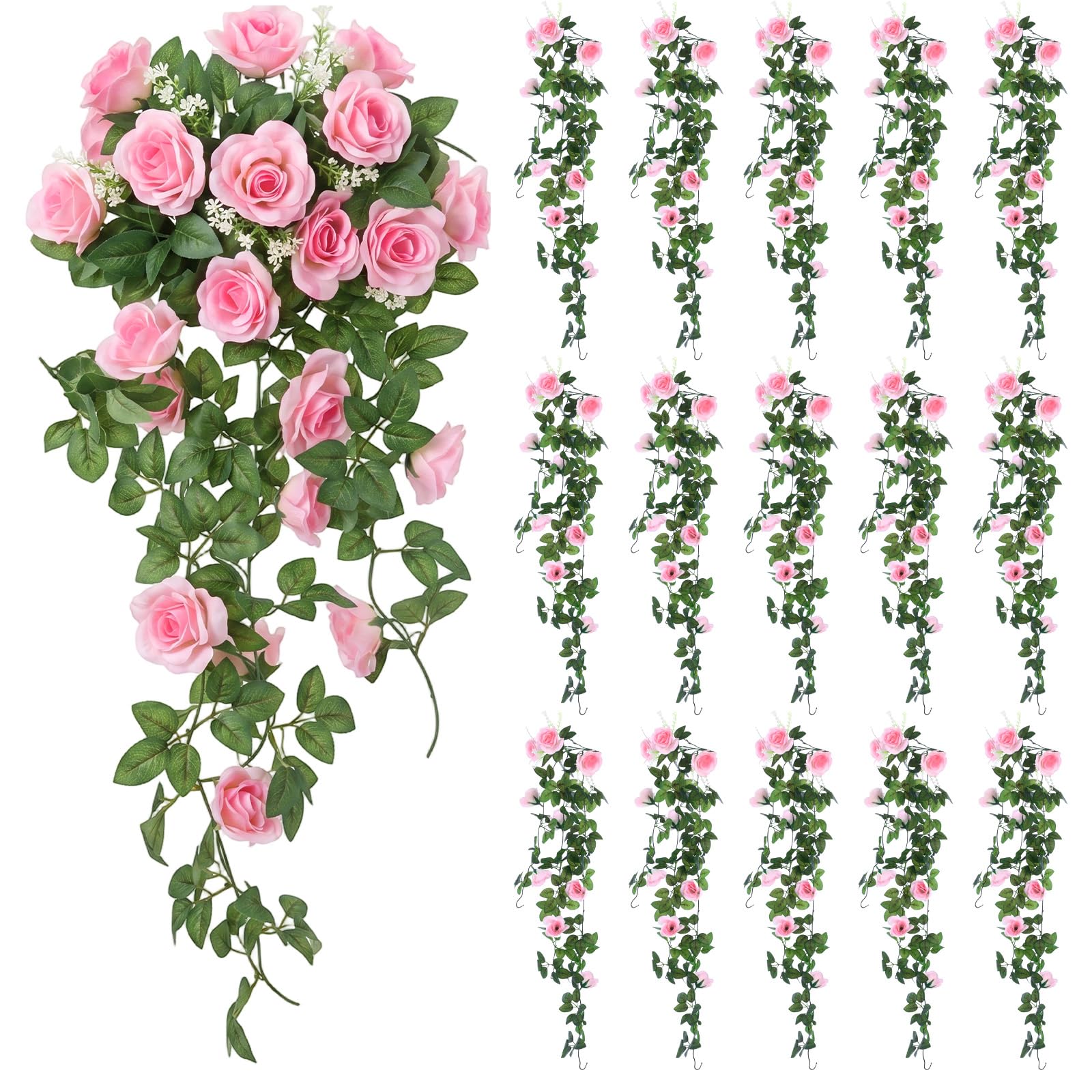 Photo 1 of Daifunli Artificial Pink Rose Garland 16 Pcs