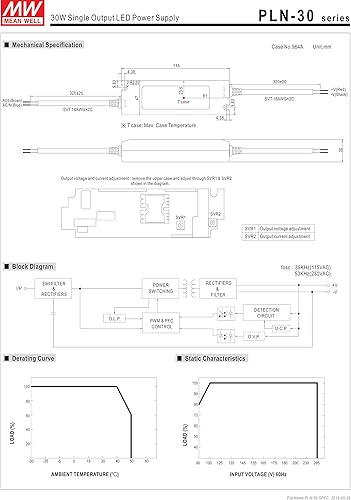 Miniatura 3 de MW Mean Well PLN-30-20 20V 1.5A 30W Fuente de alimentación de conmutación LED de salida única con PFC