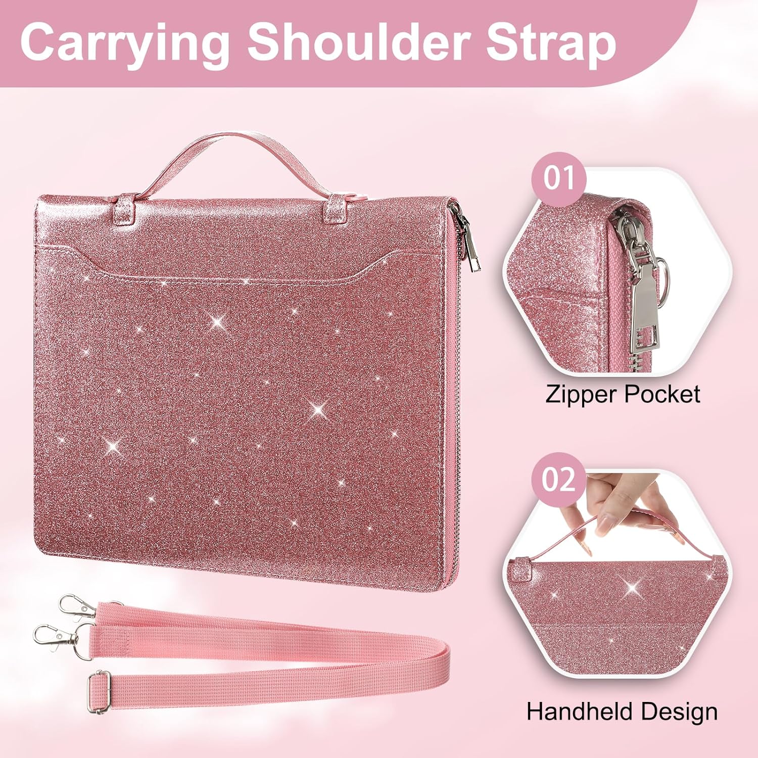 E NET-CASE Glittering PU Leather Case for Remarkable 2 Tablet 10.3 inch (2020 Released), Business Handheld Design Cover for Remarkable 2 Digital Paper with Zipper & Pen Holder (Starry Night Pink)