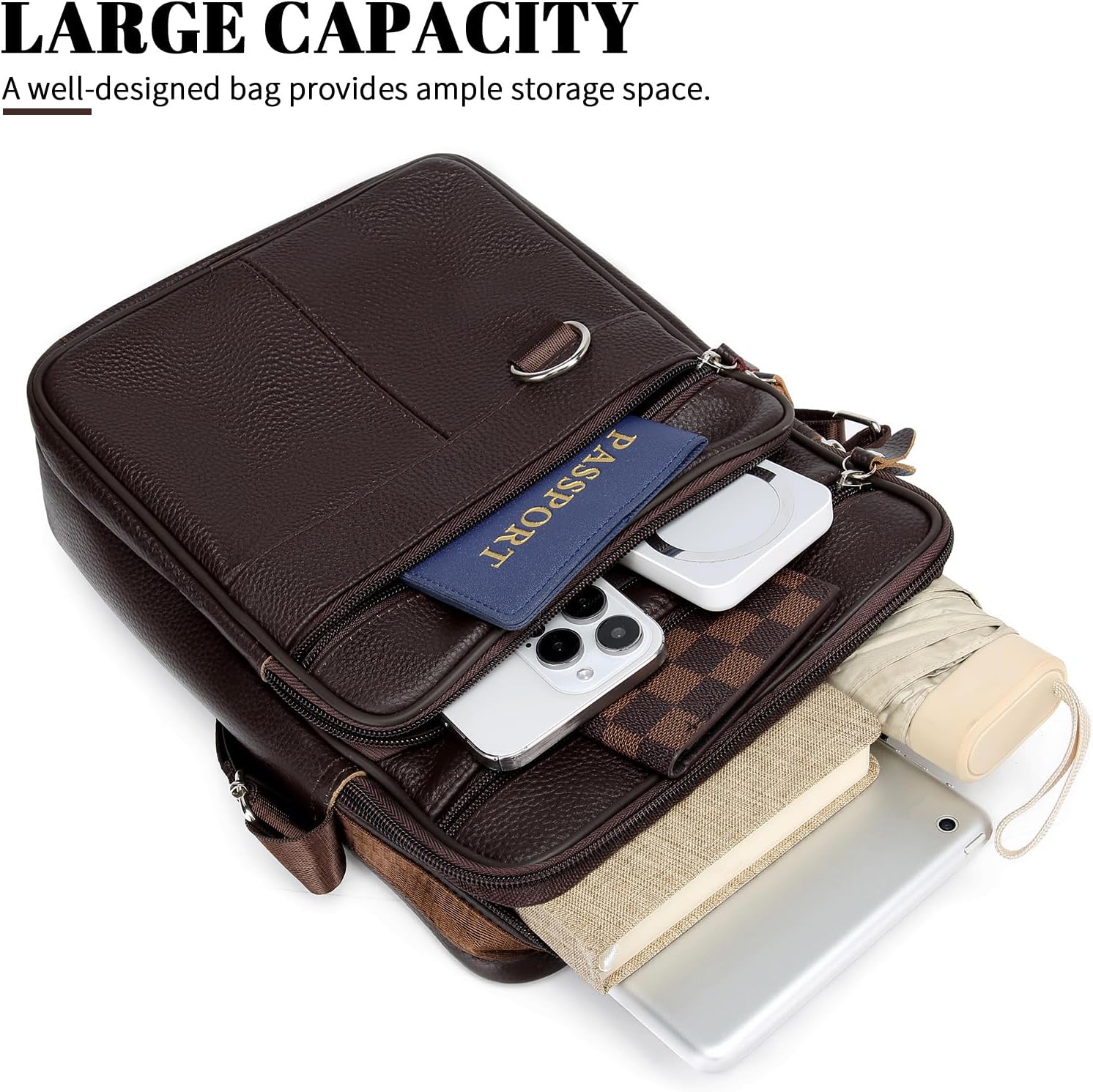 Leather Messenger Bag for Men Large Business Travel Briefcase Crossbody Handbag Man Purse Sling Shoulder Bag - Image 3