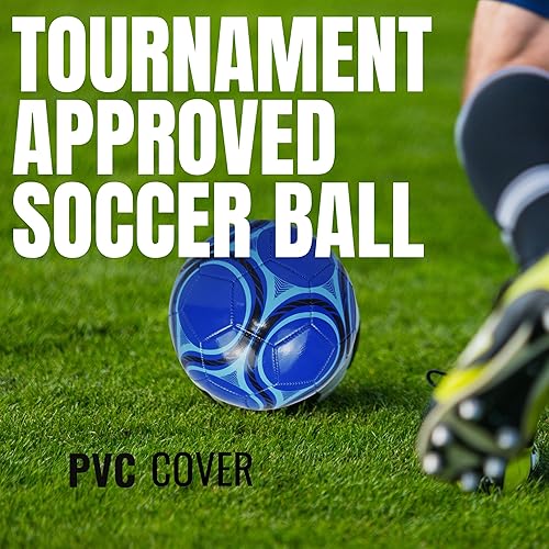 Miniatura 8 de Balón de fútbol, tamaño 5, cubierta duradera, entrenamientopartido. Colores brillantes azulnegro. Alta visibilidad.