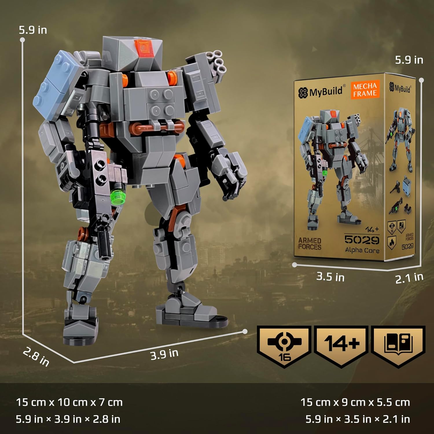 MyBuild Armed Forces Alpha Core 5029 – Versatile Tactical Mech with Modular Loadouts | Articulated Robot Model | Ages 14+