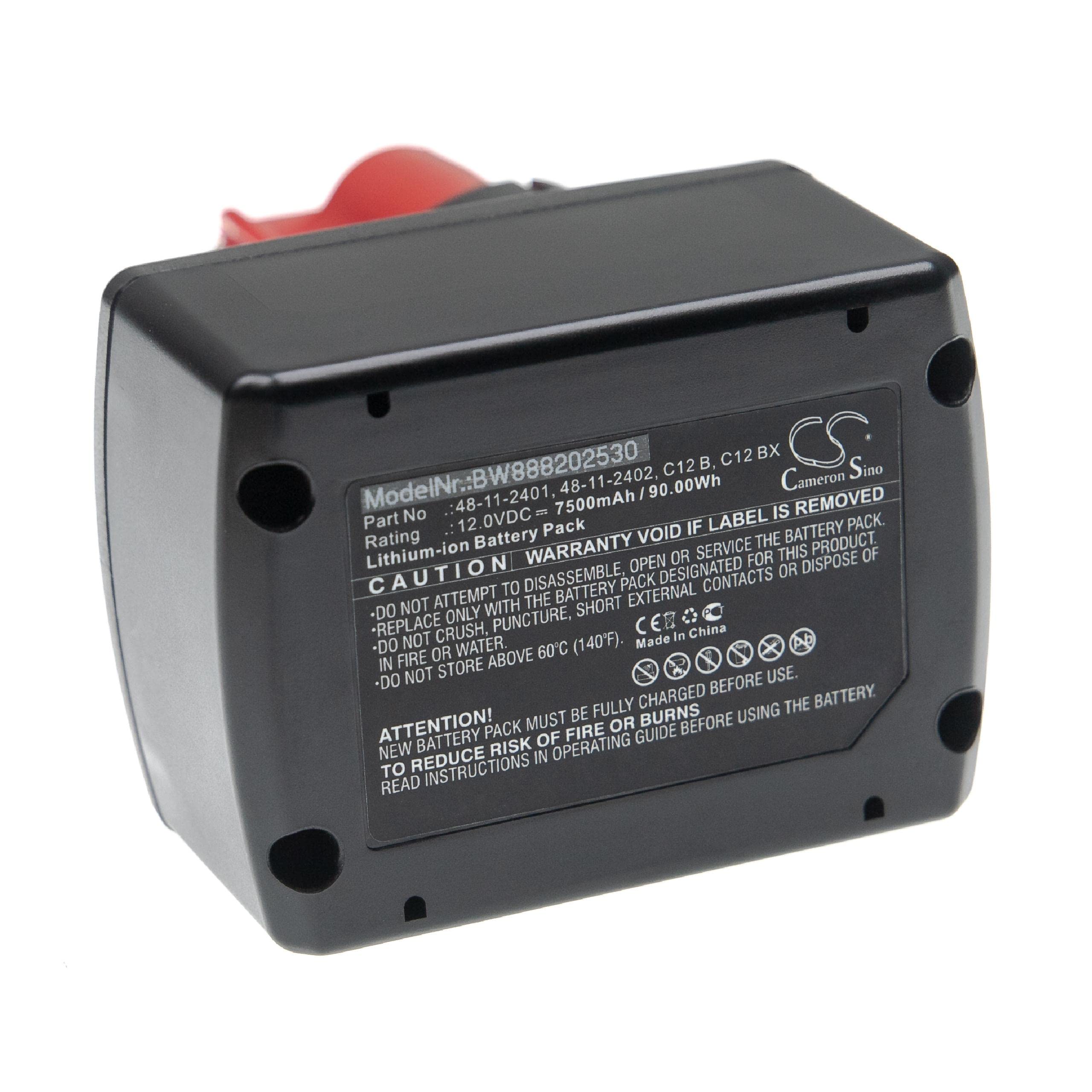 vhbwBattery compatible with Milwaukee M12 CH-602X, M12 CHZ, M12 CHZ-0, M12 CHZ-402C, M12 CHZ-602X Power Tools (7500 mAh, Li-ion, 12 V)