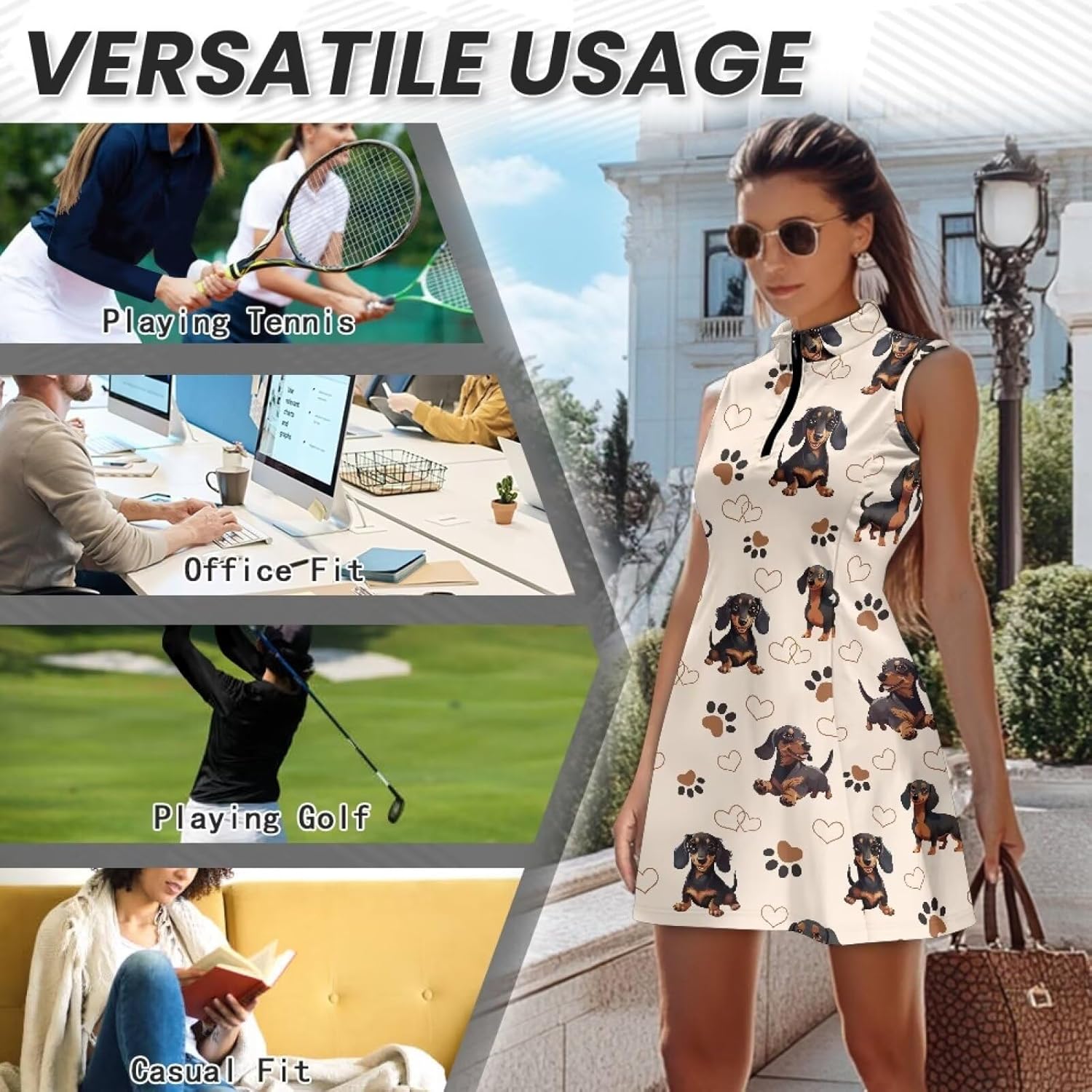 Collared Tennis Dress with Shorts and Pockets Sleeveless Half Zip Athletic Workout Dress for Women Plus Size XS-2XL