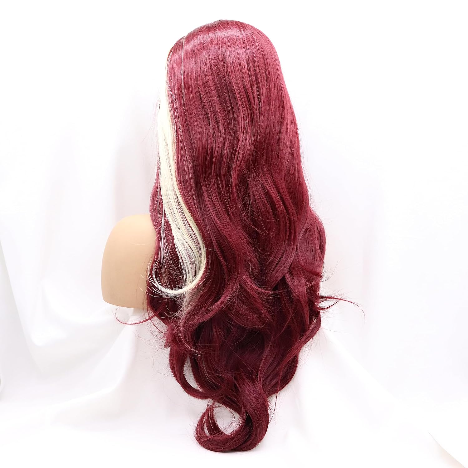 Real Red Color Highlight Blonde Color Long Wave Hair Burgundy Red Synthetic Lace Front Wigs for Women Female Cosplay Drag Queen Wig Side Part Glueless Highlight Blonde Wigs 26"