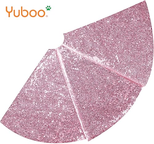 Miniatura 8 de yuboo Falda pequeña rosa para árbol de Navidad, de 24 pulgadas, con lentejuelas, decoración de Navidad rosa para mesa, árbol de Navidad y árbol de