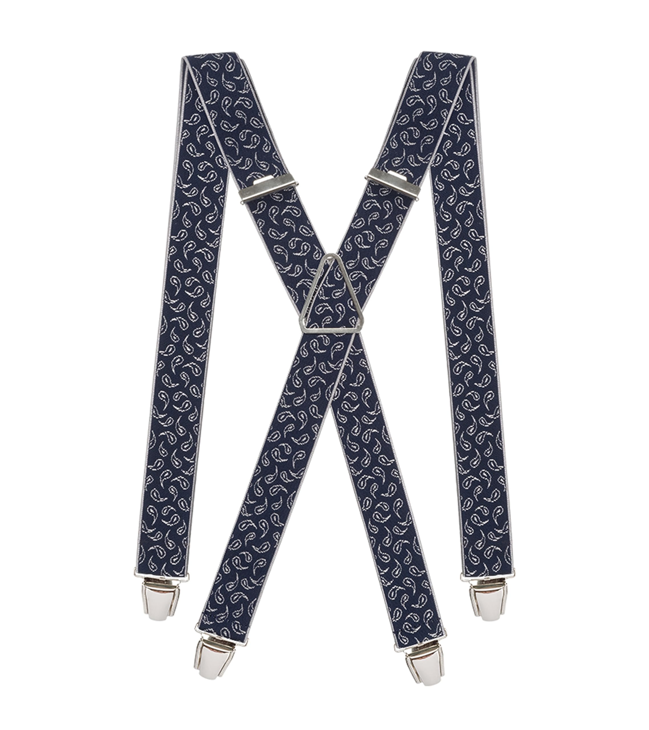 Pierrot Men's Blue Commas Braces Premium With Very Strong Clips - One Size Adjustable And Elastic Braces, Reinforced Elastic Band - Wide Heavy Duty Suspenders For Trousers
