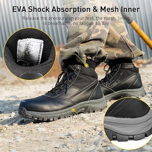 Miniatura 7 de OUXX Botas de trabajo para hombre, con puntera de acero deslizante, de cuero, impermeables, antideslizantes, a prueba de pinchazos, antiestáticas,