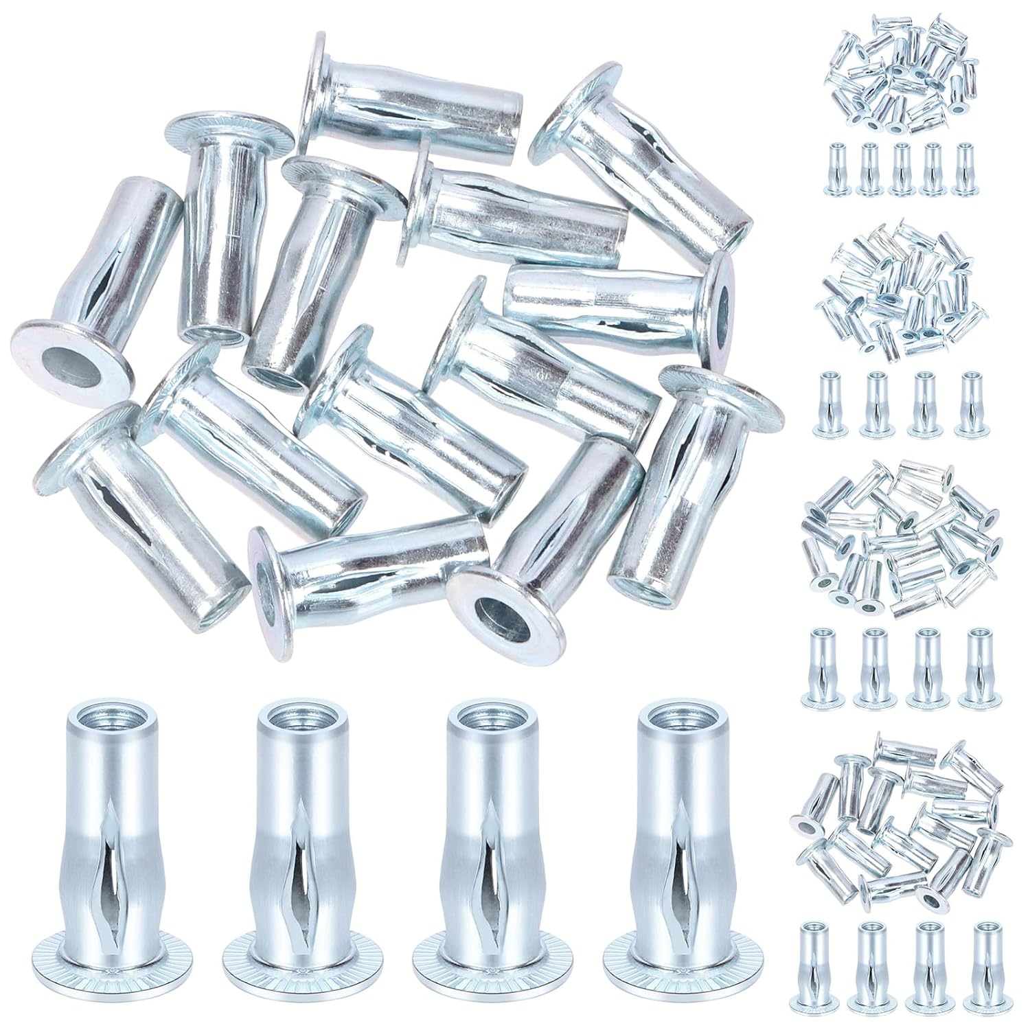 20Pcs M5 Multi-Grip Rivet Nuts, Zinc-Plated Pre-Bulbed Shank Flat Head Threaded Insert Nut, Carbon Steel Rivet Nuts for Construction Industrial