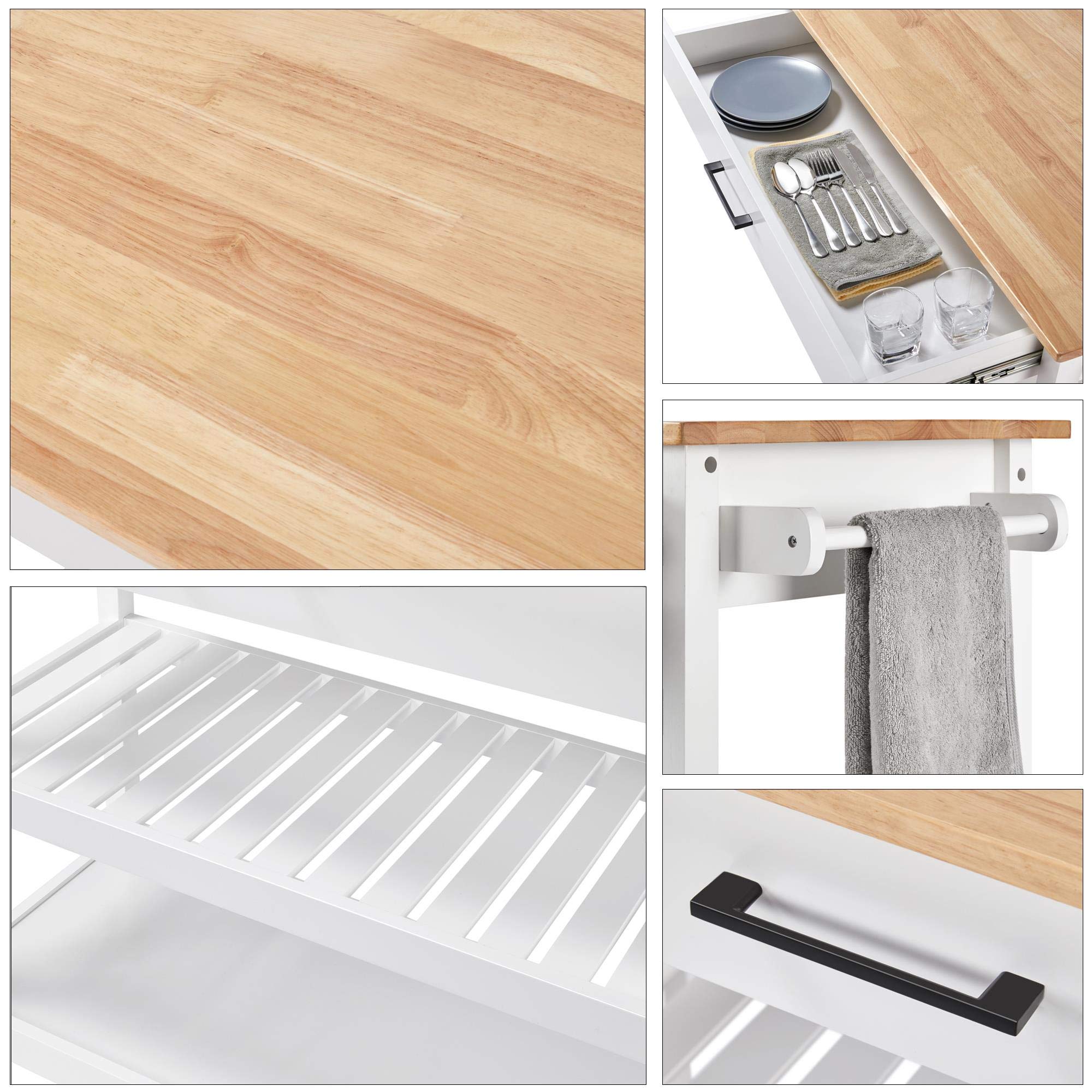 Yaheetech Carro Cocina con Ruedas Carrito Auxiliar Cocina Mesa Auxiliar Cocina con Estante Cajón Armario 101x 51x92 cm Blanco