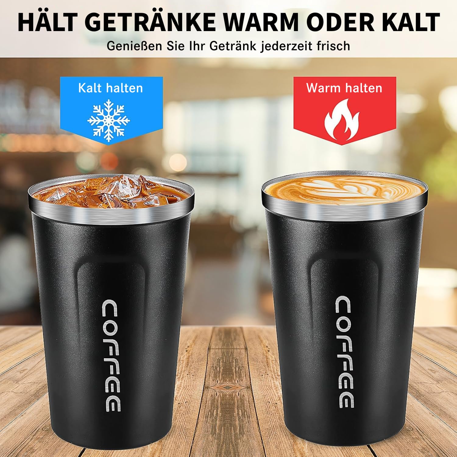 6 Stück Edelstahl Thermobecher 380 ml–Isolierter Kaffeebecher To Go für Heiß- und Kaltgetränke, Wiederverwendbare Trinkbecher mit Auslaufsicherem Deckel für Auto, Büro, Camping & Fitness (3 Farben)