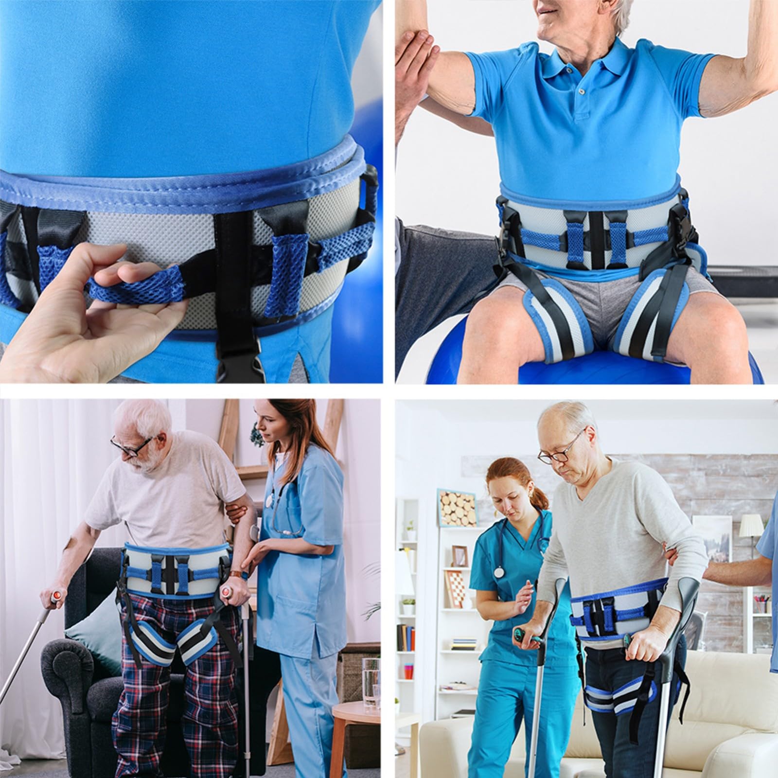 Cinturón de transferencia con presillas para piernas y 10 asas acolchadas, cinturón de marcha médico, dispositivo de asistencia para caminar con hebilla de metal de liberación rápida para persona