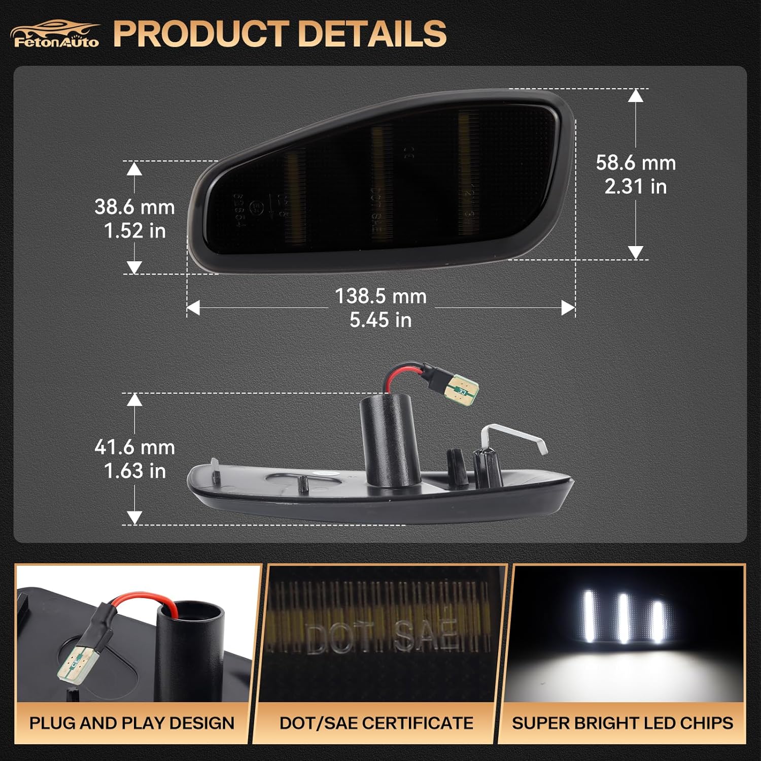 Smoked Lens Front Fender White LED Side Marker Lights Assembly for Jeep Renegade 2015-2023, Replace 68256049AA 68256050AA