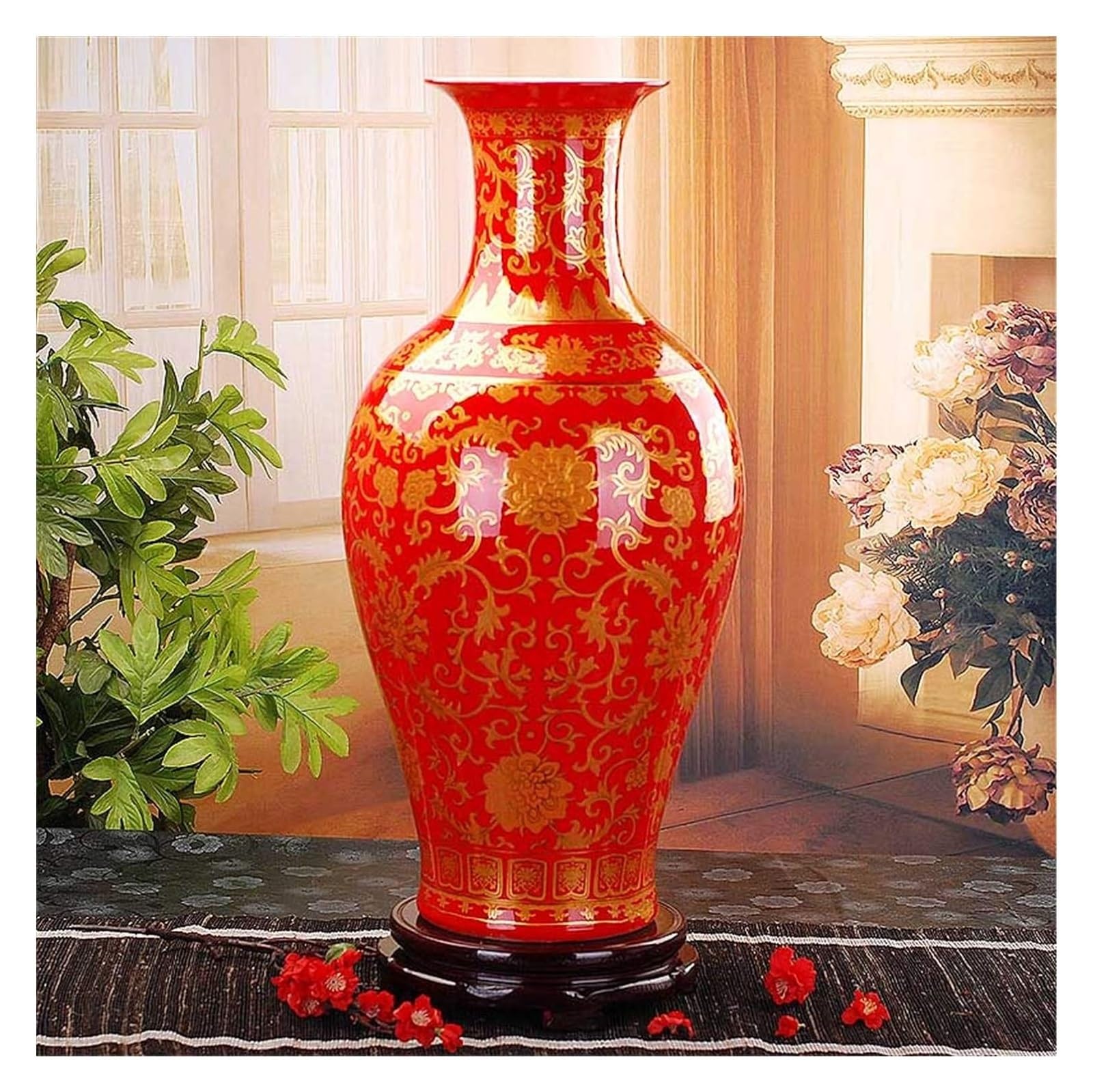 SnamicE Vase Tabletop Floral Vase Jingdezhen Vase Floor Ceramic Black Golden Antique Large Vase Furnishing Articles Sitting Room Large Floor Vases Decorative Vase,C