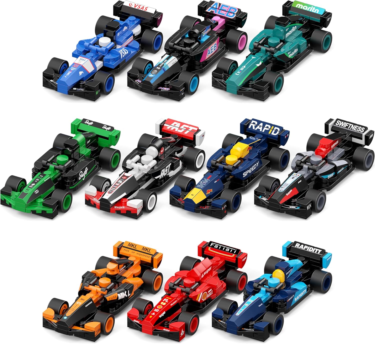 zinat F1 Race Cars Building Toys Set, 10 Pack F1 Racing Car Building Blocks, DIY Assembly Cars Toy Gift for Kids Boys Girls Ages 6+, Gift Idea for Birthday, Christmas (732 Pcs)