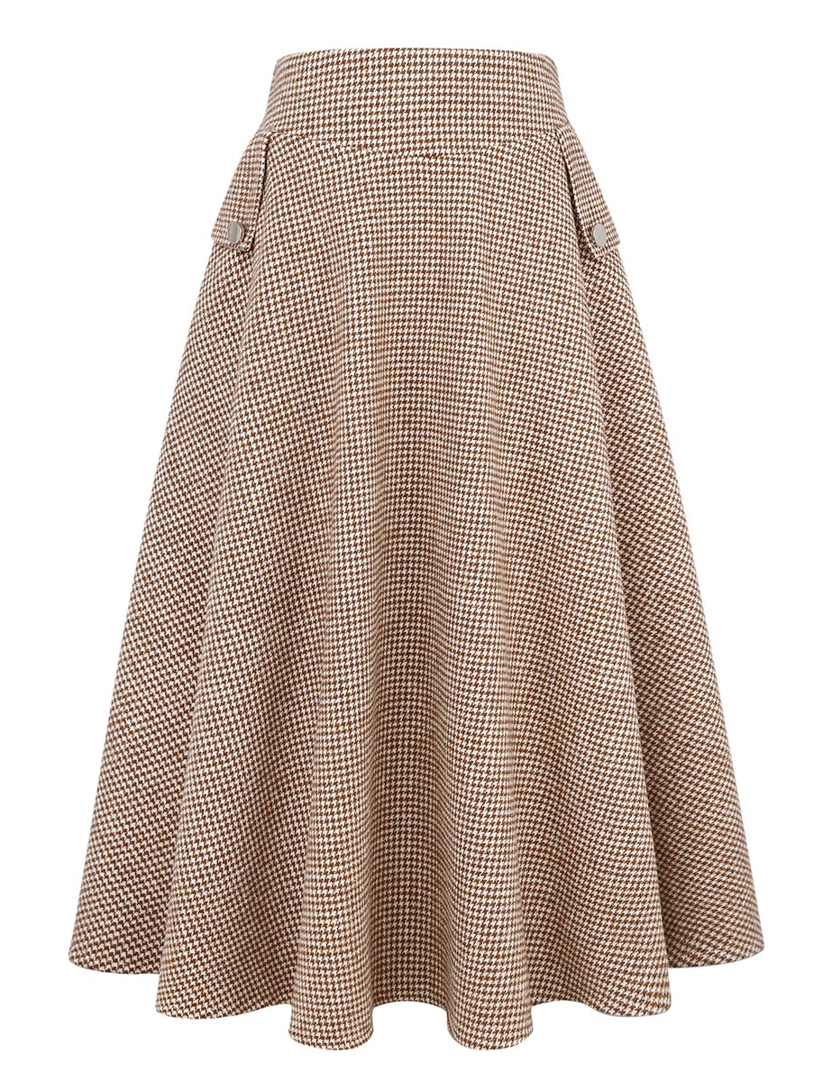IDEALSANXUN Women’s Fall Winter High Waisted Wool Plaid A-line Long Skirt