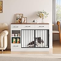 Vista 10 de Mueble de jaula para perros con divisor extraíble y 4 cajones de almacenamiento - Caseta de perro grande de madera de 71" mesa auxiliar