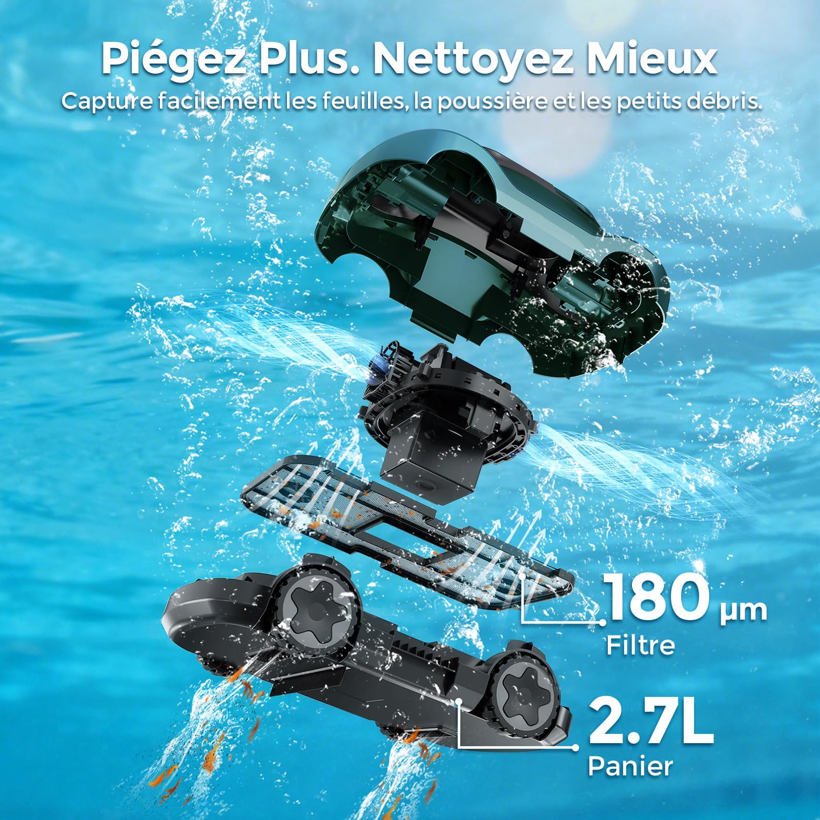 Poolroboter, Kabelloser Poolsauger Akku, Akku Poolroboter Kabellos, 180 Min Laufzeit, Starke Saugkraft, Intelligente Navigation, Ultrafeine Filtration, Auto-Parking, Poolsauger für Aufstellpool 200m²