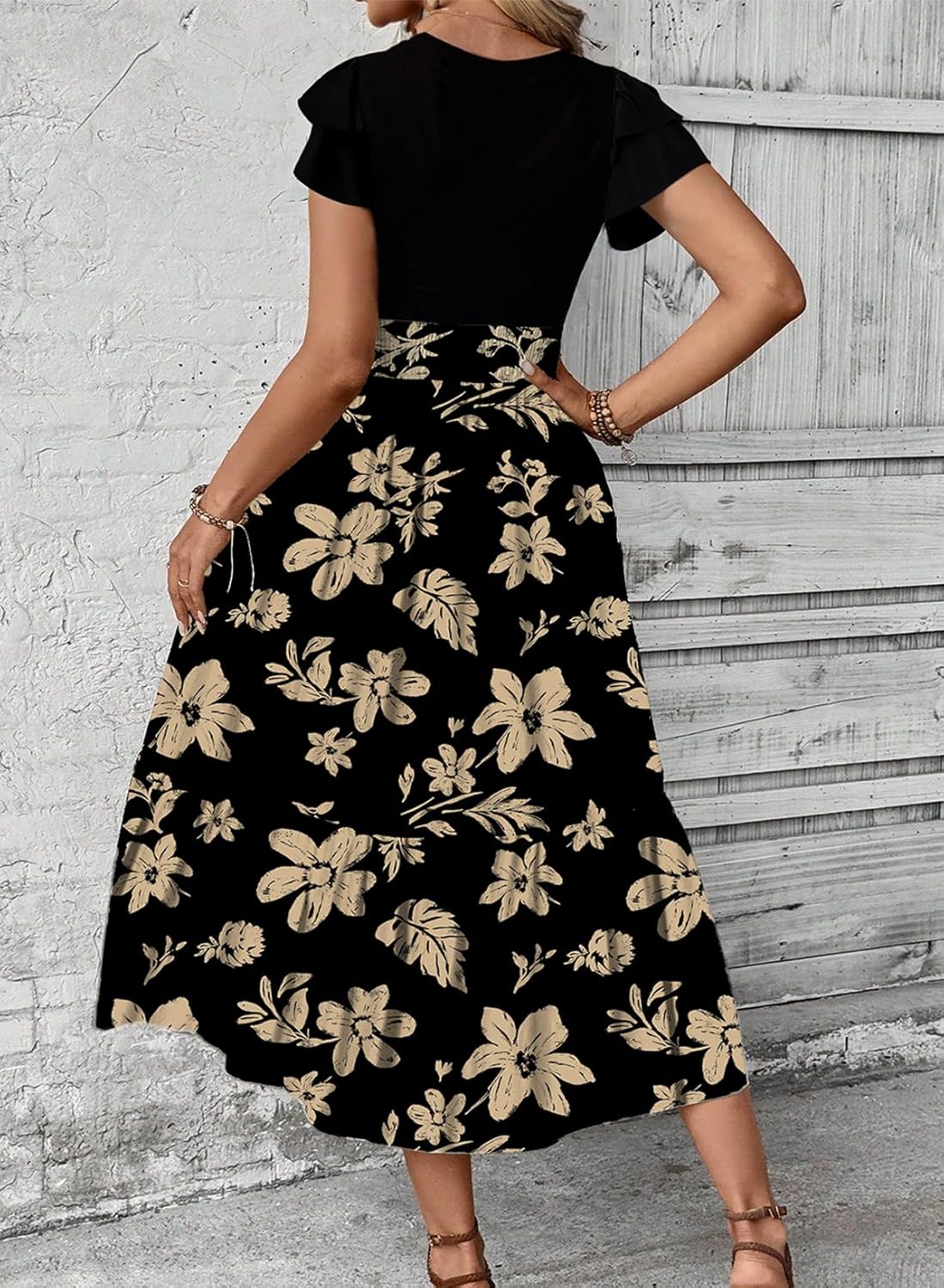 Dokotoo Summer Dresses for Women 2025 Maxi Dress Ruffle Dress with Sleeves Casual Long Dresses Floral Print Long Flowy Dresses A-Line Dress with Pockets - Image 3