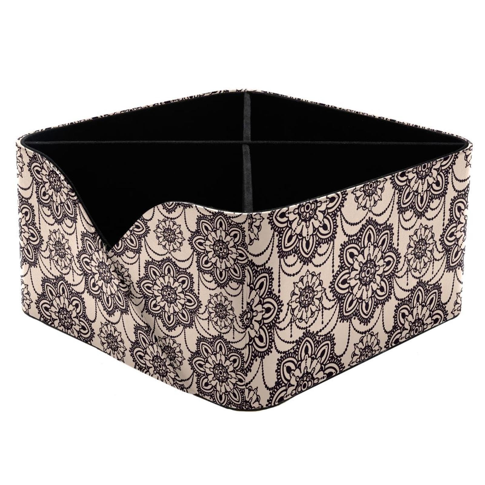 KengjuTesu Mandala Ornament Indian Style Print Desktop Organizer Pen Holder, Rectangular Pencil Cup for Office, Study and Makeup Stations