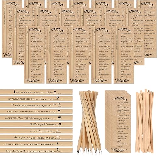 Yeaqee 50 juegos de lápices con versículos de la Biblia, regalos cristianos, a granel, para iglesia, religiosos, lápices de madera con marcadores