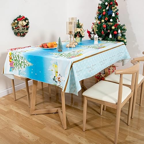 Vista 53 de Mantel rectangular de vinilo de 52 x 70 pulgadas con reverso de franela, mantel para el día de San Valentín, mantel de hule 100% impermeable Azul