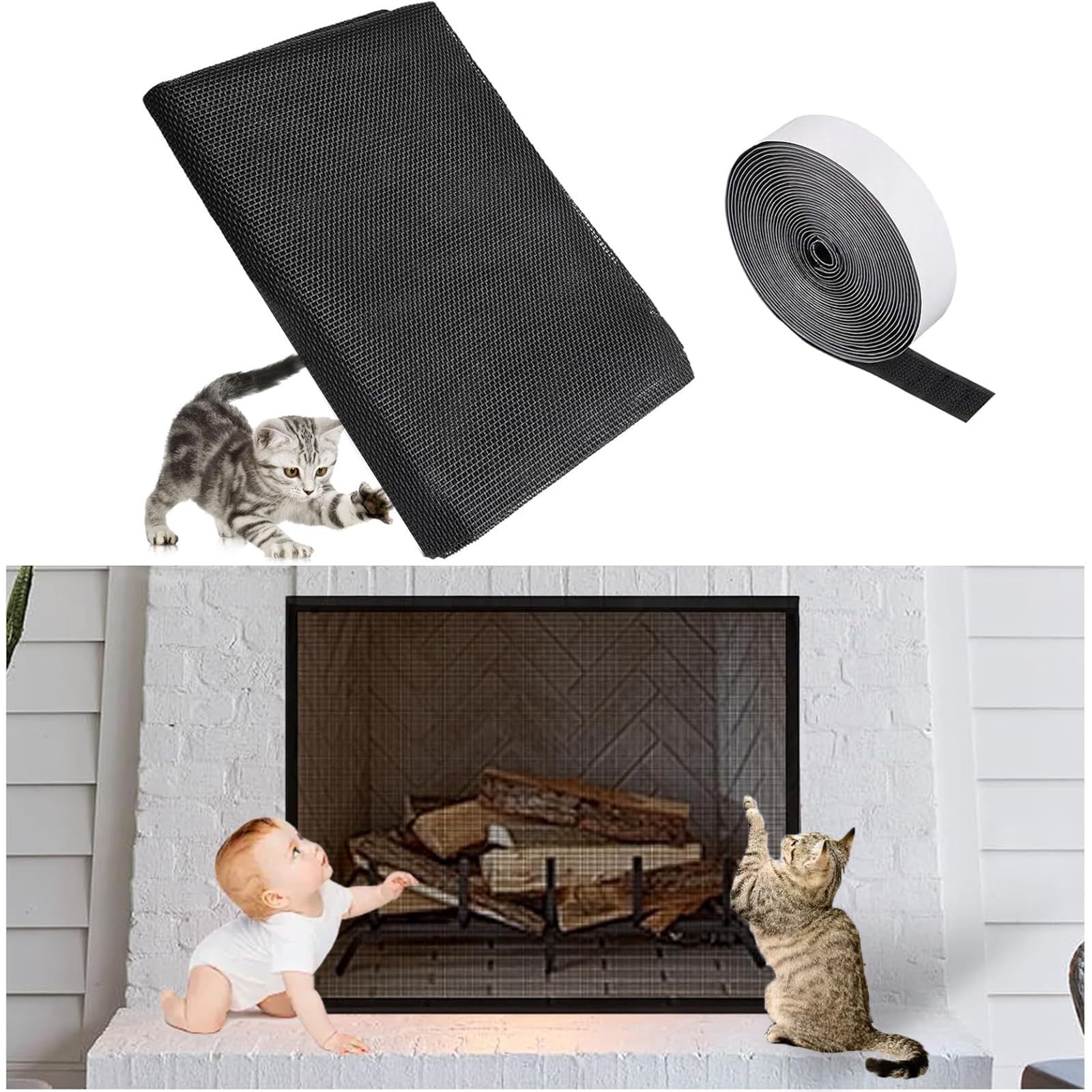 Fireplace Cover, Mesh Fireplace Cover, Guard Fire Screen Single Panel, Fireplace Screen Safety Cover Baby Proof to Prevent Baby and Pet Near Fireplace, Fireplace Flue Blocker (29 * 45in)