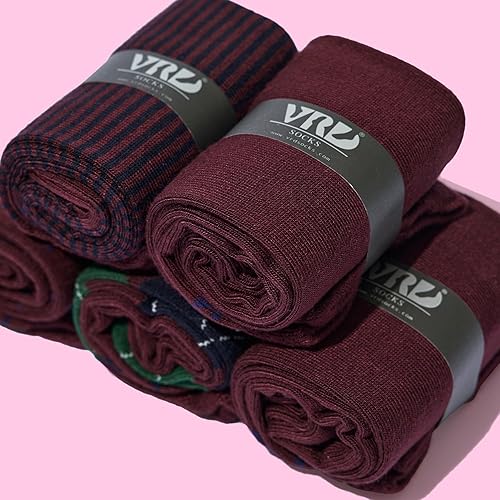 Miniatura 7 de VRD SOCKS Men's Bamboo Dress Socks, 5-Pack of Assorted Patterned Mid Calf Socks for Men, Mens Crew Socks, Men Socks Size 8-13