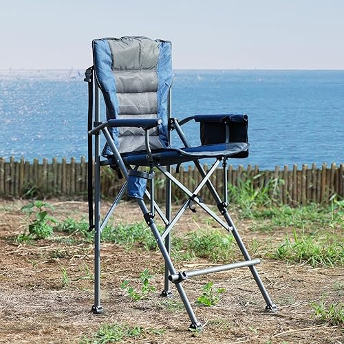 Miniatura 2 de Extra Tall Folding Chairs for Adults 330lbs, Portable Bar Height Foldable Director Chairs for Camping Outside, Comfortable with High Back and
