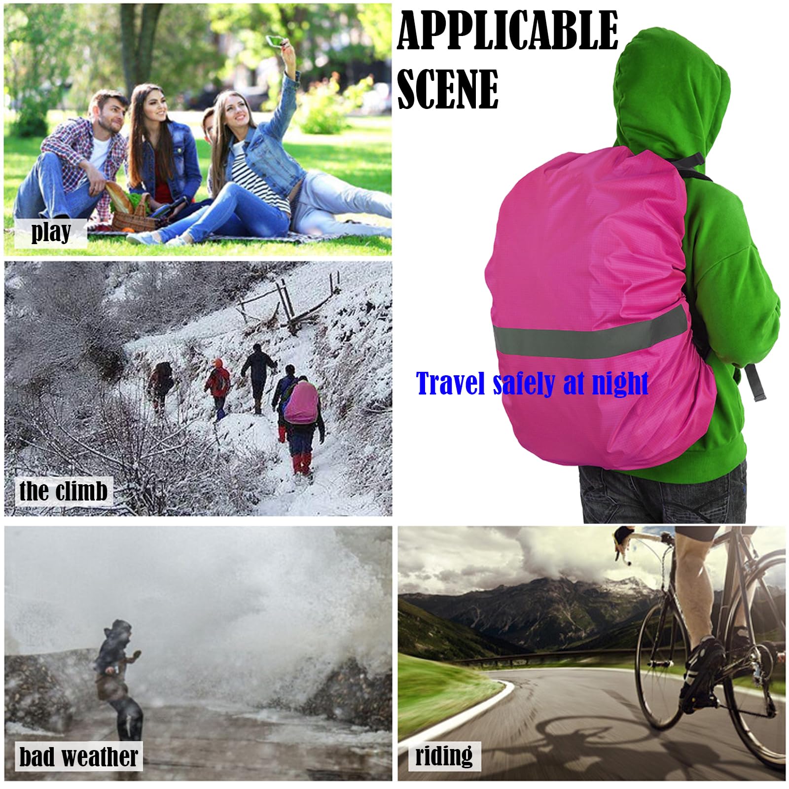 DKDDSSS 2 Pcs Funda Impermeable para Mochila, Reflectante Funda Mochila Impermeable, Cubierta de Bolsa Protector de Lluvia con Banda Reflectante para Camping Senderismo Excursionismo, 40-50L