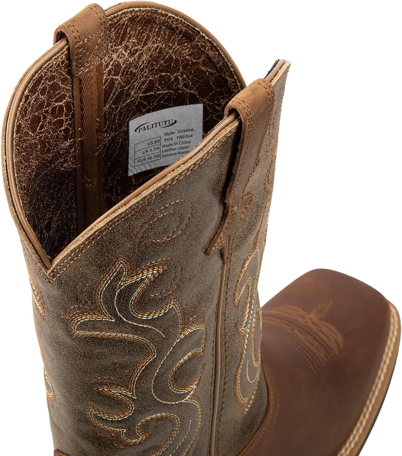 Cowboy Boots for Women, Genuine Leather Mid Calf Embroidered Cowgirl Boots Square Toe Low Heel with Pull Tabs, Ideal for Music Festivals, Farm & Parties - Image 8