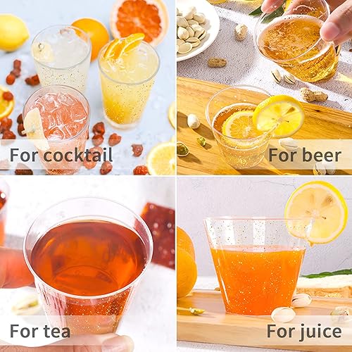 Miniatura 7 de HKACSTHI 25 vasos de plástico desechables de 9 onzas, copas de vino con purpurina, vasos de plástico transparente, vasos de postre, vasos para beber