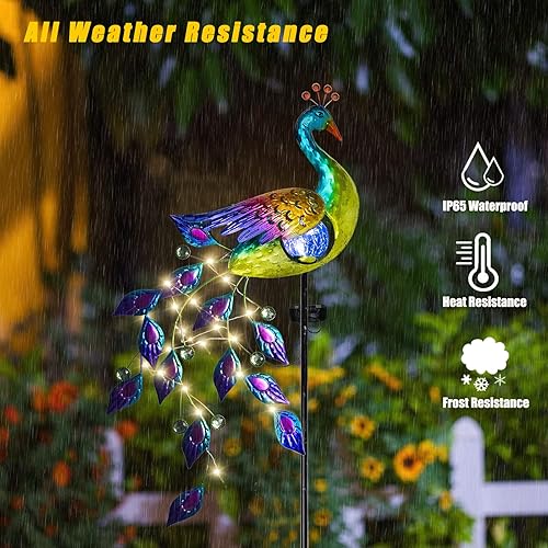 Miniatura 3 de DREAMSOUL Luces solares de jardín para exteriores decoración de pavo real luces solares de jardín con tira de luces LED impermeable bola de vidrio