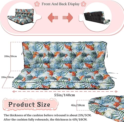 Miniatura 129 de Cojín de repuesto para columpio de 2-3 asientos, cojines de banco para exteriores con respaldo grueso de 4 pulgadas, muebles de patio, jardín, Flor