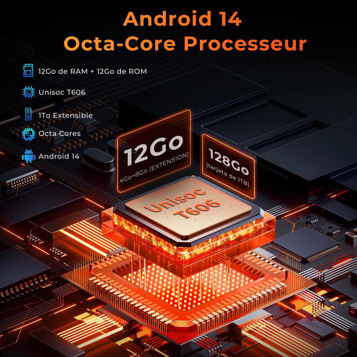 HOTWAV R8 12Go+128Go/TF 1To 10800mAh 10.1" Android 14 Tablette Incassable | 13MP+5MP Caméra HD+ Octa-Core Tablette Chantier, Dual SIM/4G/WLAN 5GHz/IP68&IP69K/Face ID/GPS/OTG, Noir