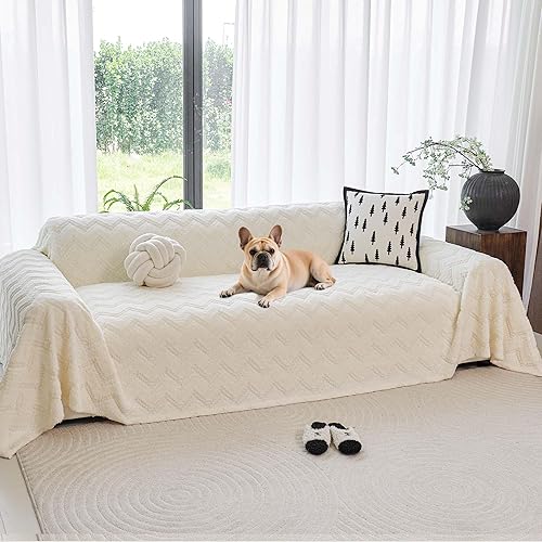 Miniatura 13 de Funda de sofá de forro polar de sherpa para sofá de 3 cojines, marrón, 71" x 134" - Fundas de sofá a prueba de mascotas, funda de muebles resistente