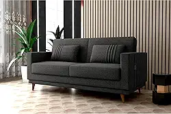 Sofa Cama Esther 3 Lugares com Almofadas Linho (Chumbo/Chumbo)