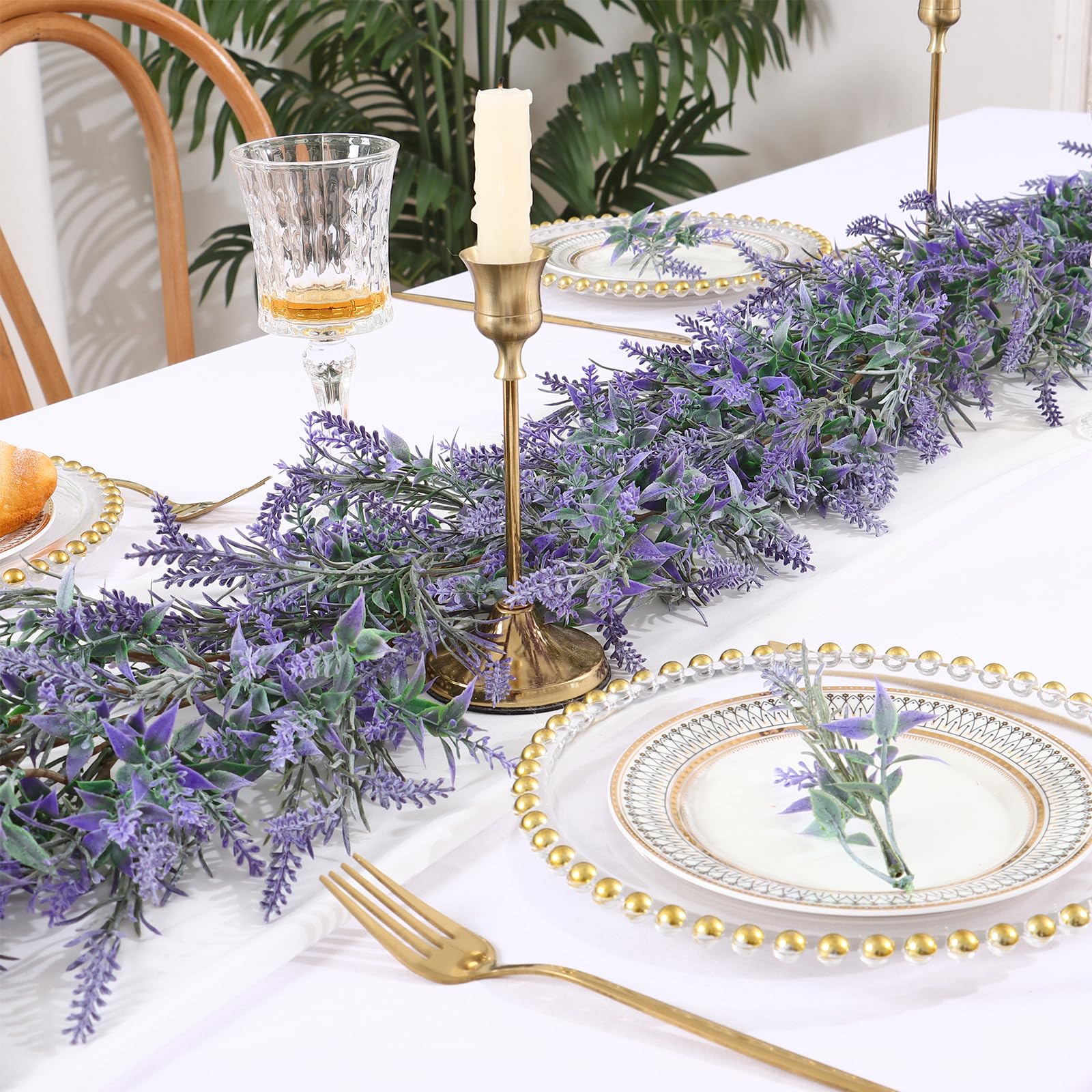 DEMIUKO 2 pezzi di lavanda artificiale, fiori artificiali, decorazione primaverile, finto lavanda, viti da appendere, ghirlanda fai da te, per matrimoni, casa, camino, runner da tavolo, decorazione