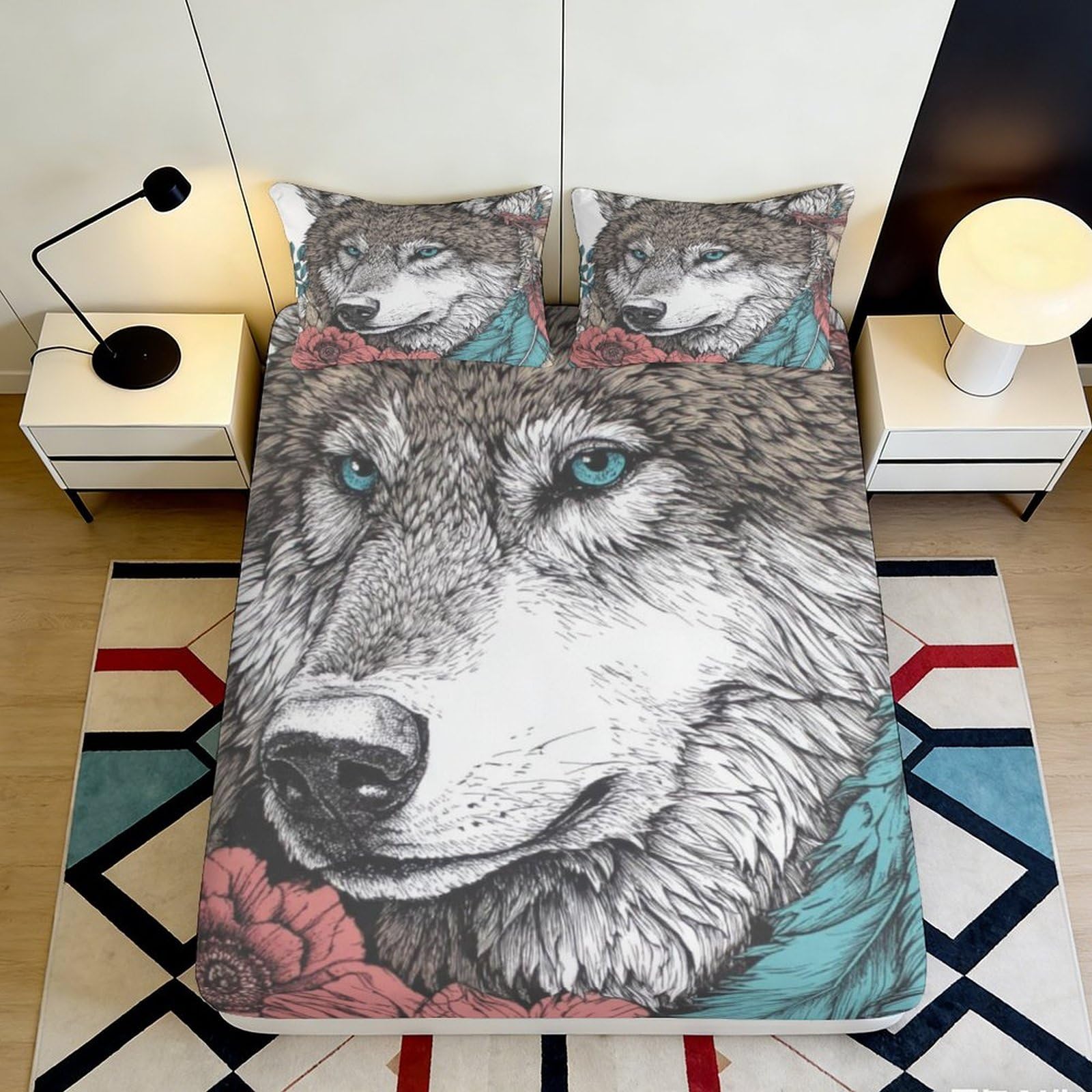 Ctjqhvmx Style-6 3D Printed Wolf Pattern Fitted Sheet Microfiber Deep Pocket Full Wrap Wolf Mattress Fitted Cover Soft Breathable Bedroom Bedding 90X200x25cm 90X200x25cm