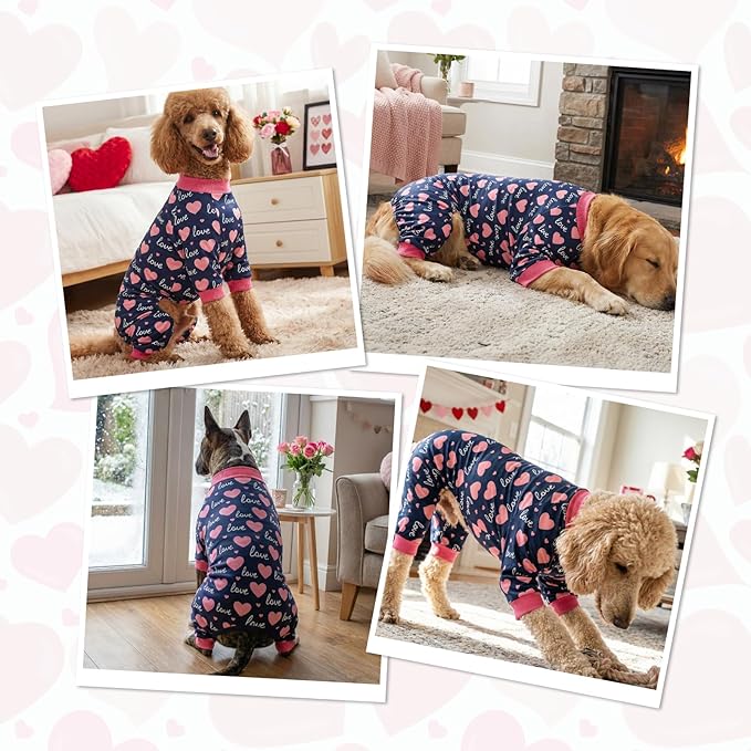 Pijama para Perro Tema San Valentín con Corazones, Talla L Azul miniatura 4