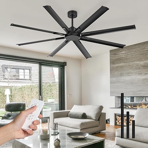 Miniatura 9 de Ventilador de techo de 72 pulgadas en níquel con luz, ventilador inteligente que funciona con Alexa, ventilador de techo industrial con 8 aspas de