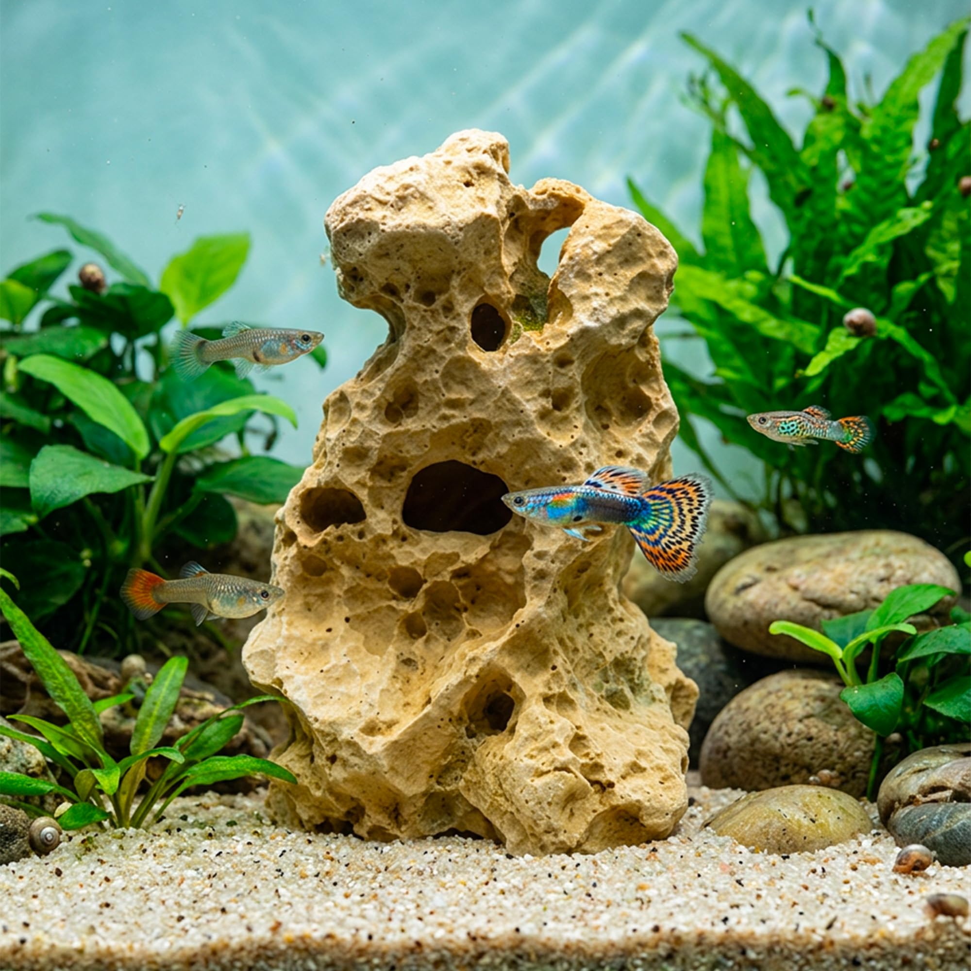 Amtra Roccia Gallura - Décoration d'Aquarium, en Résine, Reproduction d'une Roche Naturelle, Peinte à la Main, Beige, Taille S/ 13,5 x 11,5 x 19,5 cm