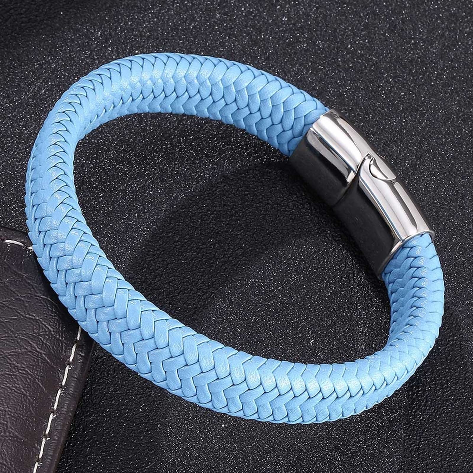 Męskie bransoletki, bransoletki ślubne, tkana bransoletka dla mężczyzn, bransoletka, stal nierdzewna z zapięciem magnetycznym, długość 20,5 cm, Faux, bez cyrkonu